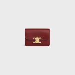CARD HOLDER WITH FLAP TRIOMPHE IN SHINY CALFSKIN DARK RUBY